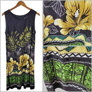 Vintage Tropical Hawaiian Shirt Dress size 14 Floral Sheath Sequin Hibiscus